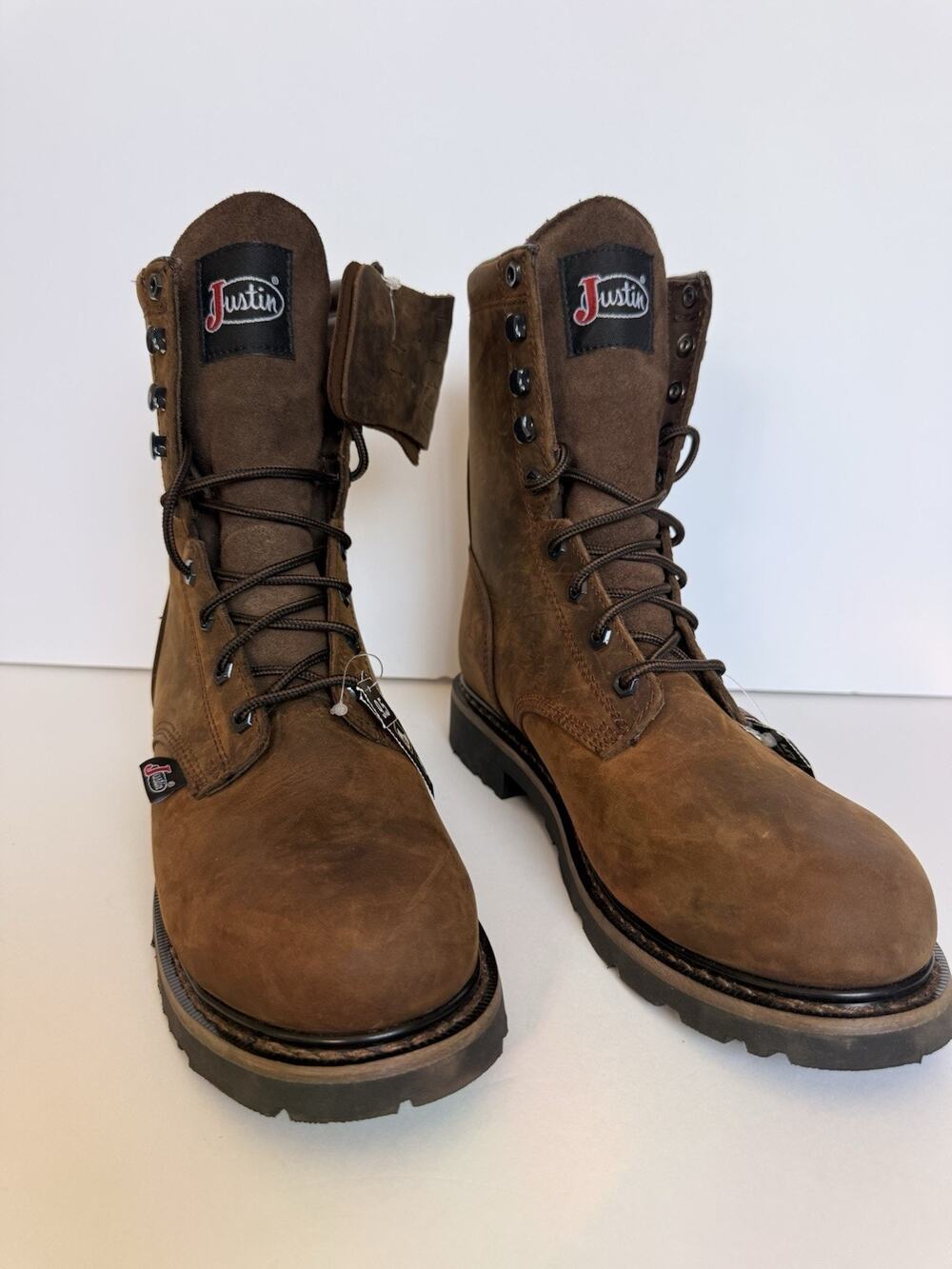 Justin SE961 Work Boots 9.5D Brown Waterproof Steel Toe 8” New w/ Tags